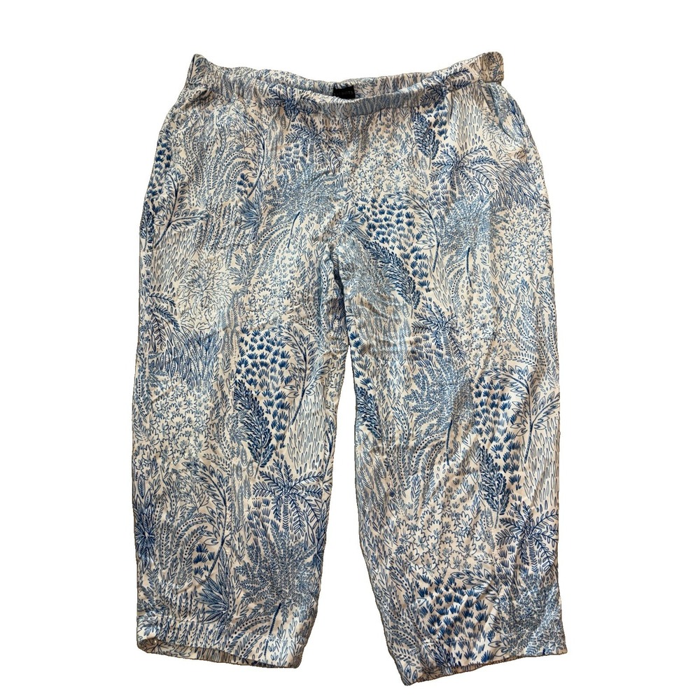 Talbots Slim Leg Perfect Skimmer Women 16W Blue Tropical Floral Excellent Pants